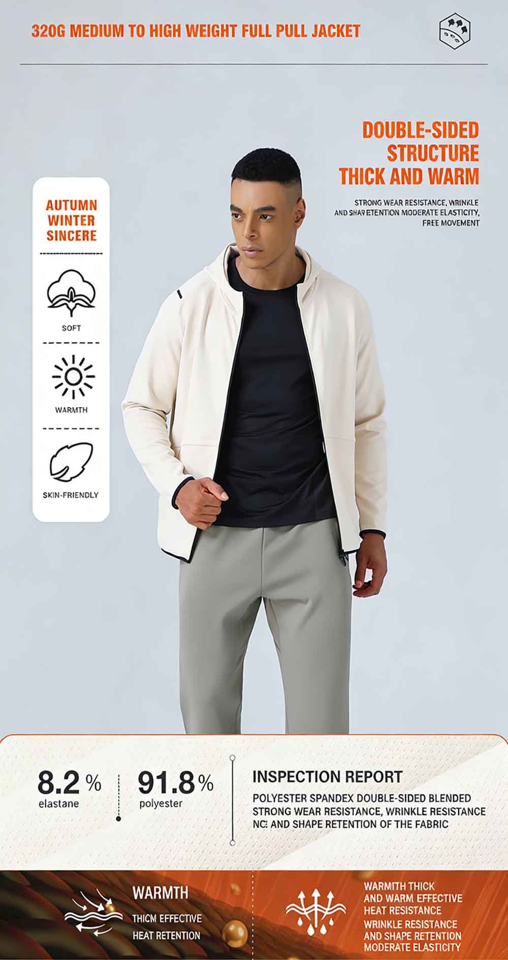 Winter Outdoor Running Zipper Hooded Jacket For Men