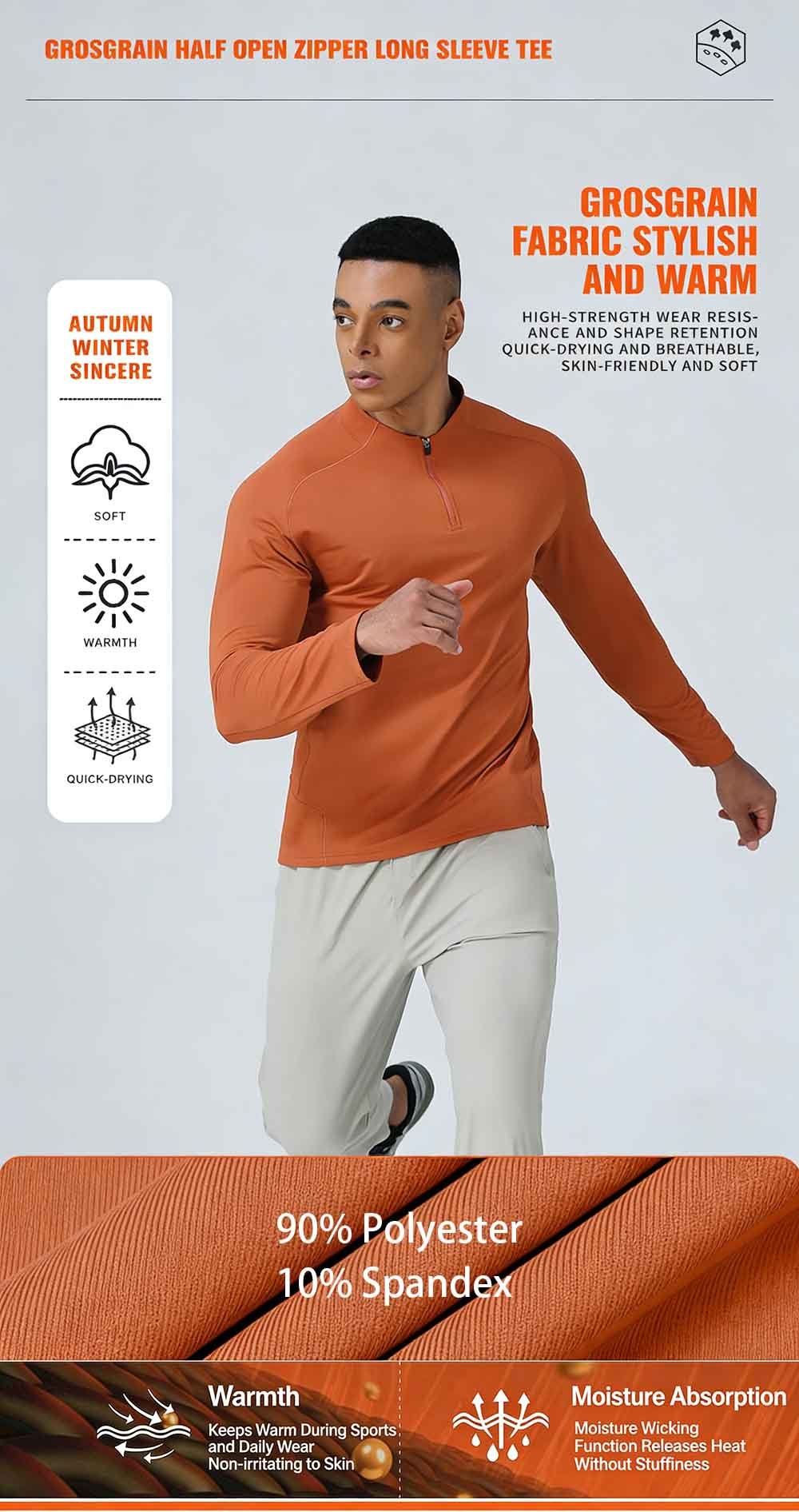 Grosgrain Half Open Zipper Long Sleeve T-Shirt