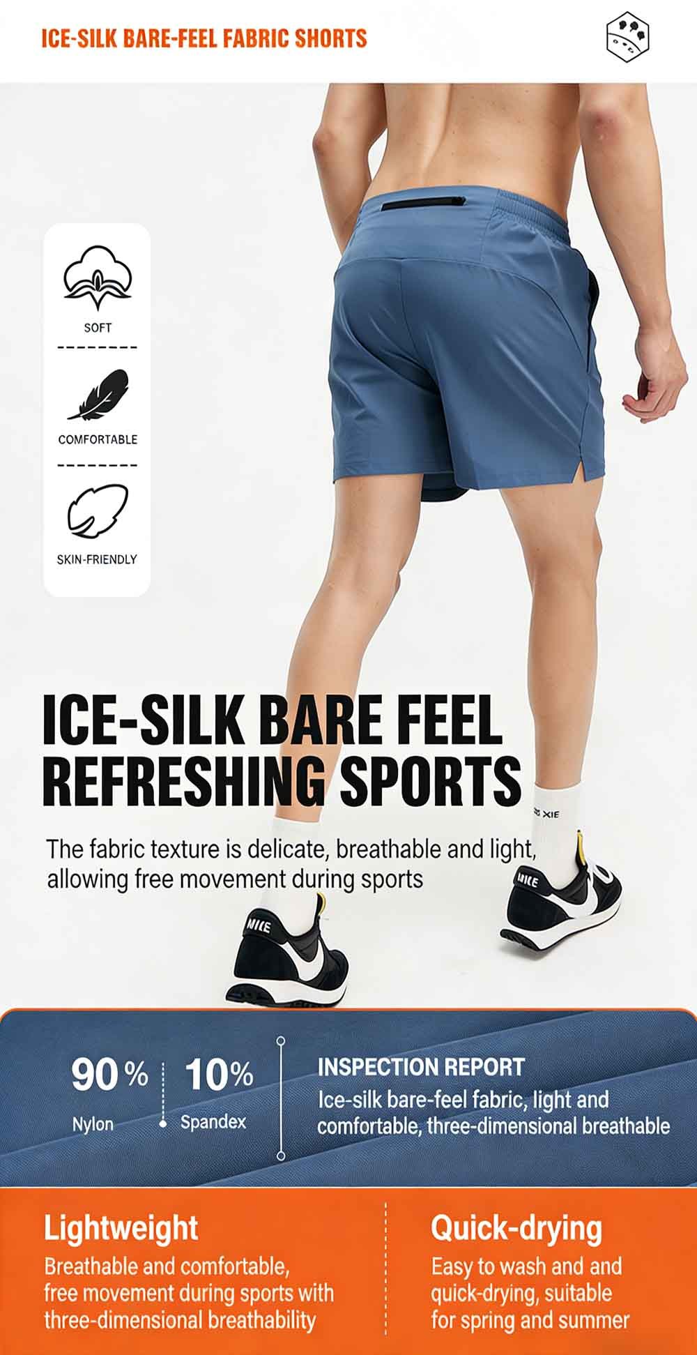 Ice-Silk Bare-Feel Fabric Training Shorts
