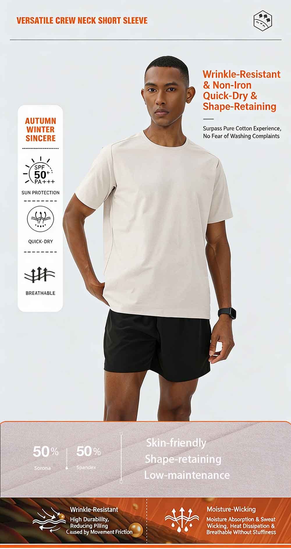 Versatile Sun-Protective Crew Neck Short Sleeve T-Shirt